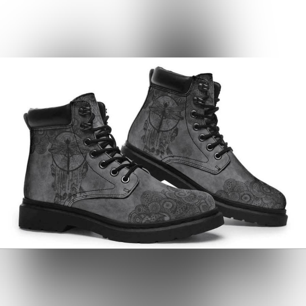 Yes We Vibe Gray Patterned Army Combat Boots - NEW Never Worn - Picture 2 of 9